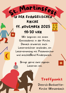 St. Martin reitet auf einem Pferd, Kinder halten Laternen in den Händen